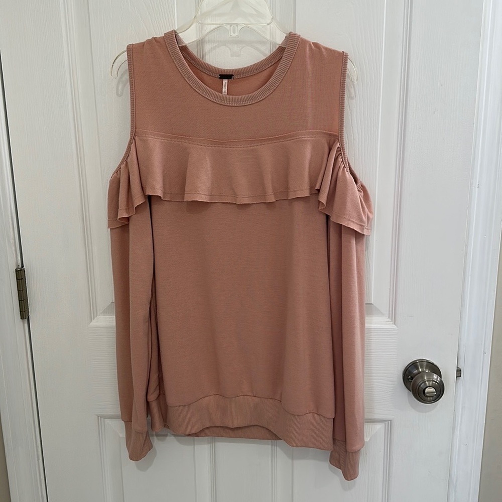 Poof! Cold shoulder ruffle sweatshirt M pink